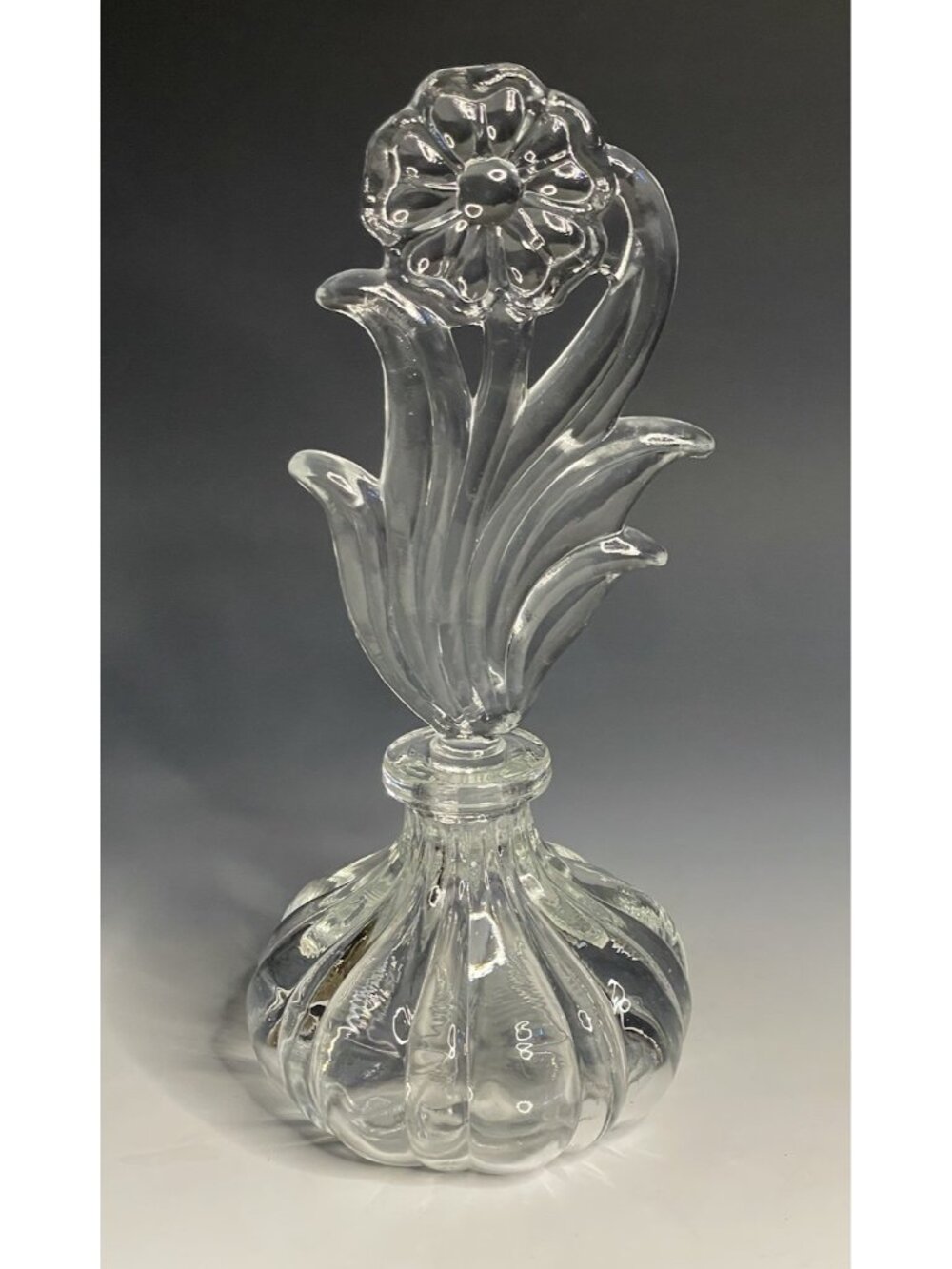 Vintage Regency - Mid Century Clear Glass Flower Perfume Scent Cologne Bottle